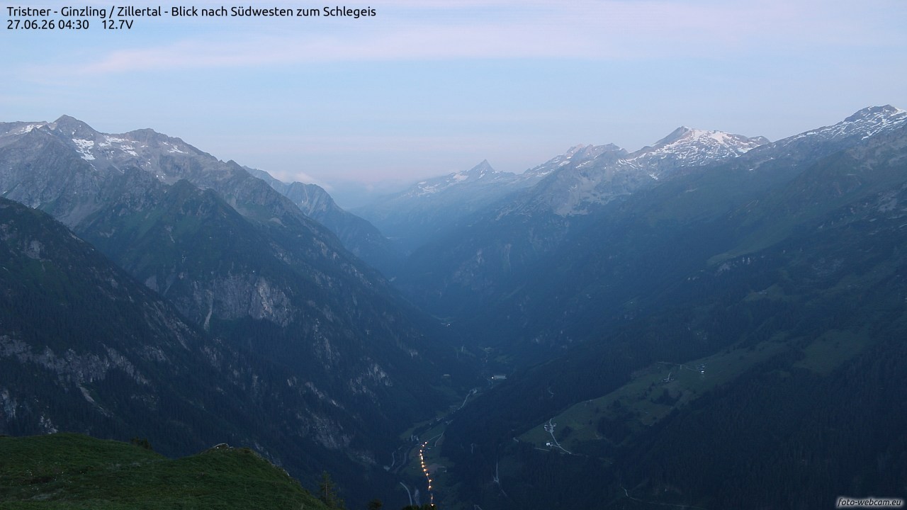 Archiv Foto Webcam Tristner/ Zillertal - Blick zum Grinberg