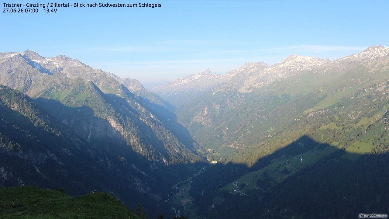 Archiv Foto Webcam Tristner/ Zillertal - Blick zum Grinberg