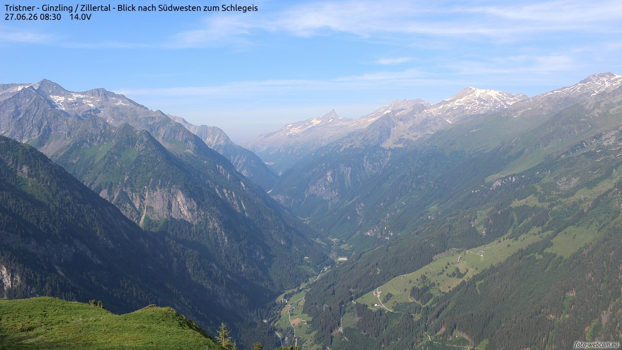 Archiv Foto Webcam Tristner/ Zillertal - Blick zum Grinberg