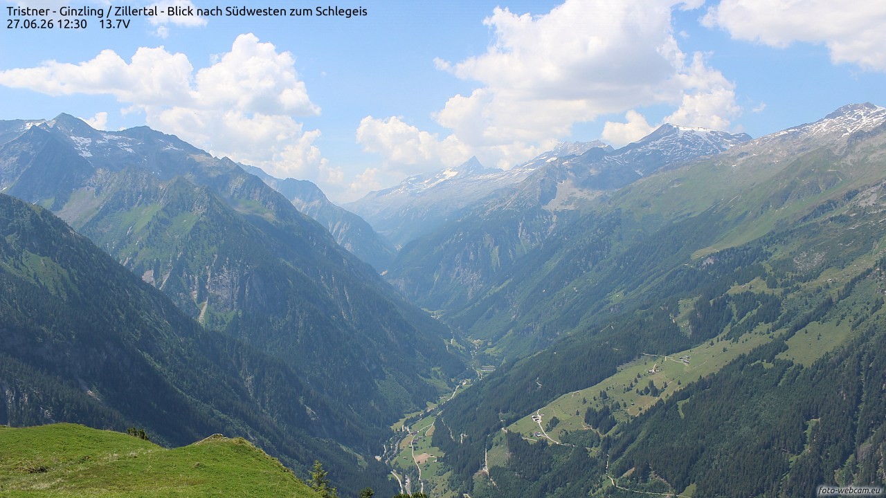 Archiv Foto Webcam Tristner/ Zillertal - Blick zum Grinberg