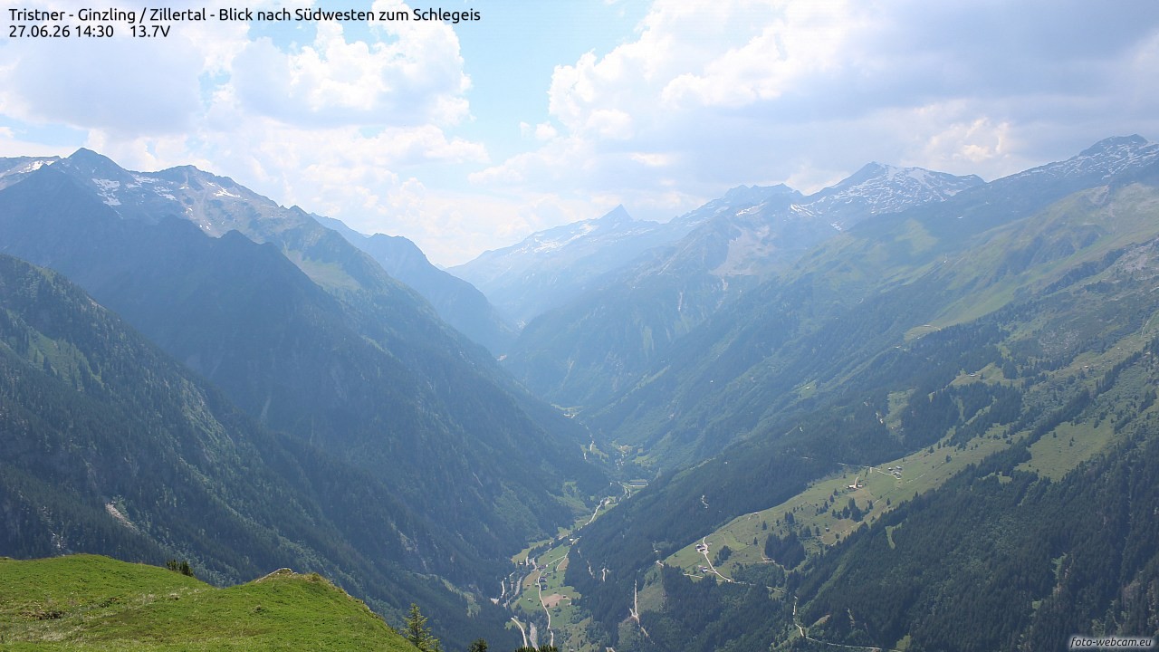 Archiv Foto Webcam Tristner/ Zillertal - Blick zum Grinberg
