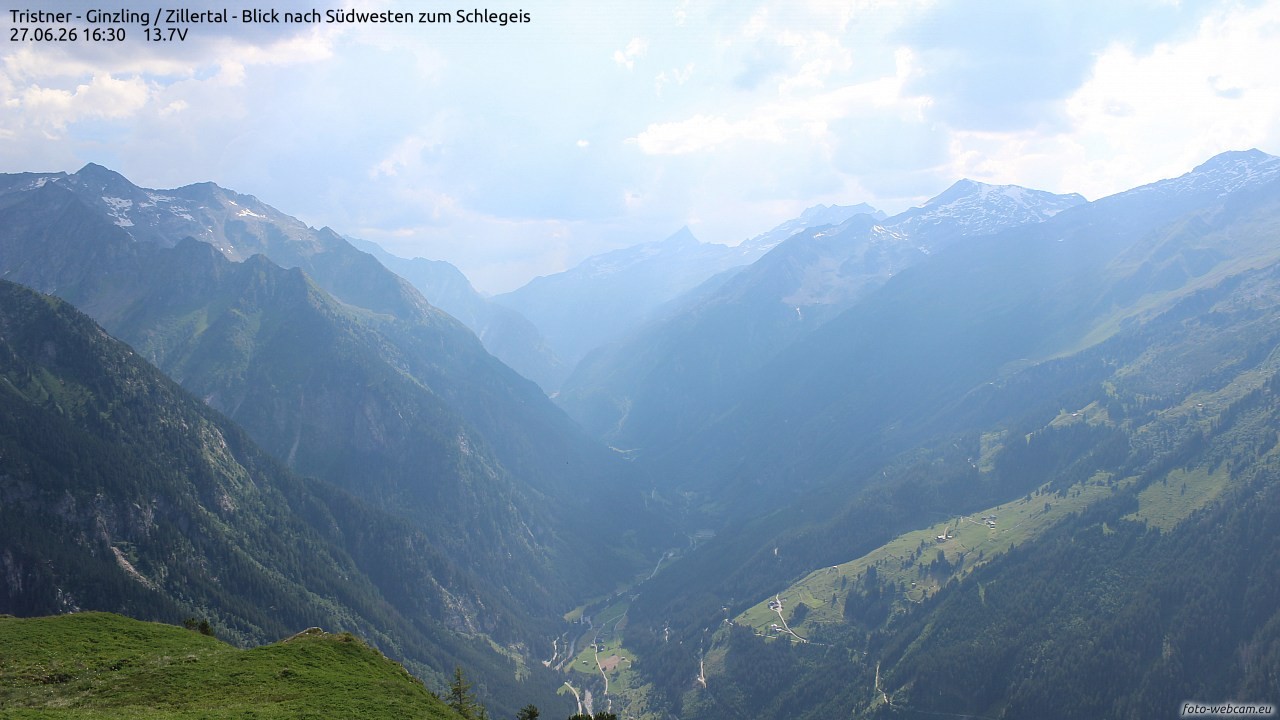 Archiv Foto Webcam Tristner/ Zillertal - Blick zum Grinberg