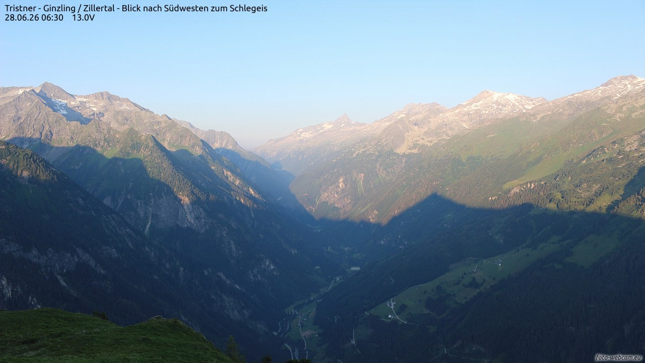 Archiv Foto Webcam Tristner/ Zillertal - Blick zum Grinberg