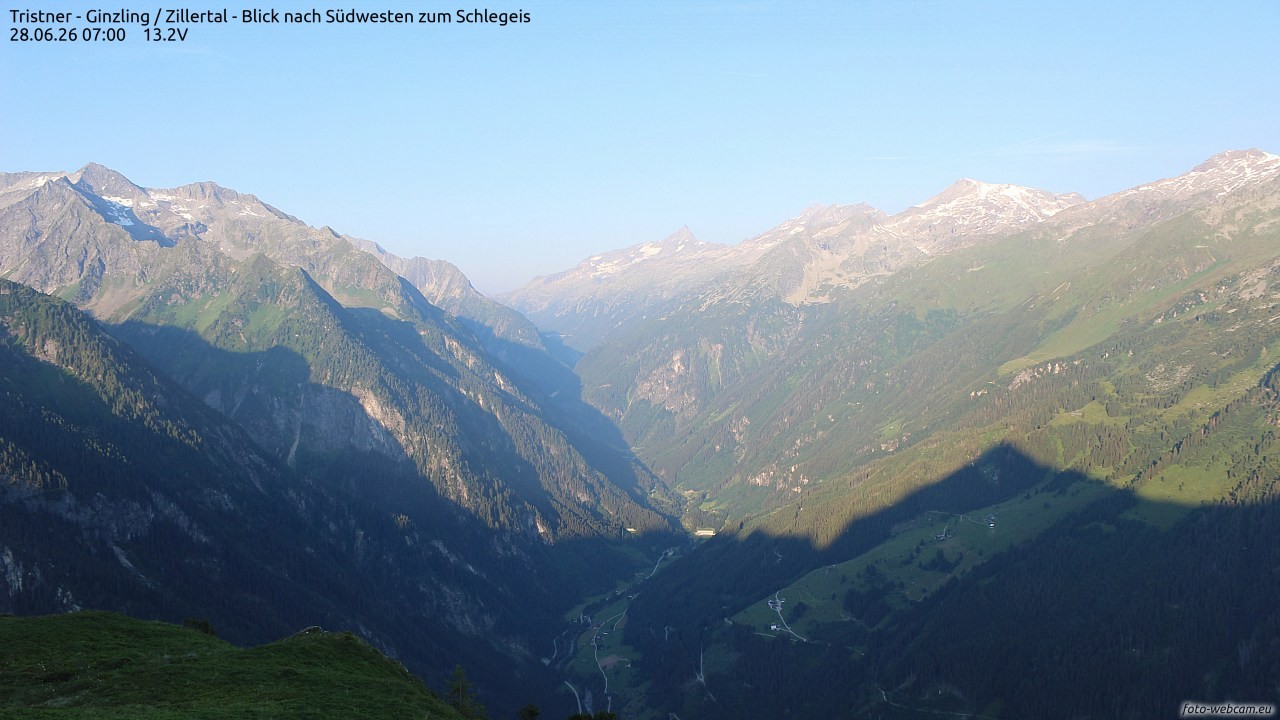 Archiv Foto Webcam Tristner/ Zillertal - Blick zum Grinberg