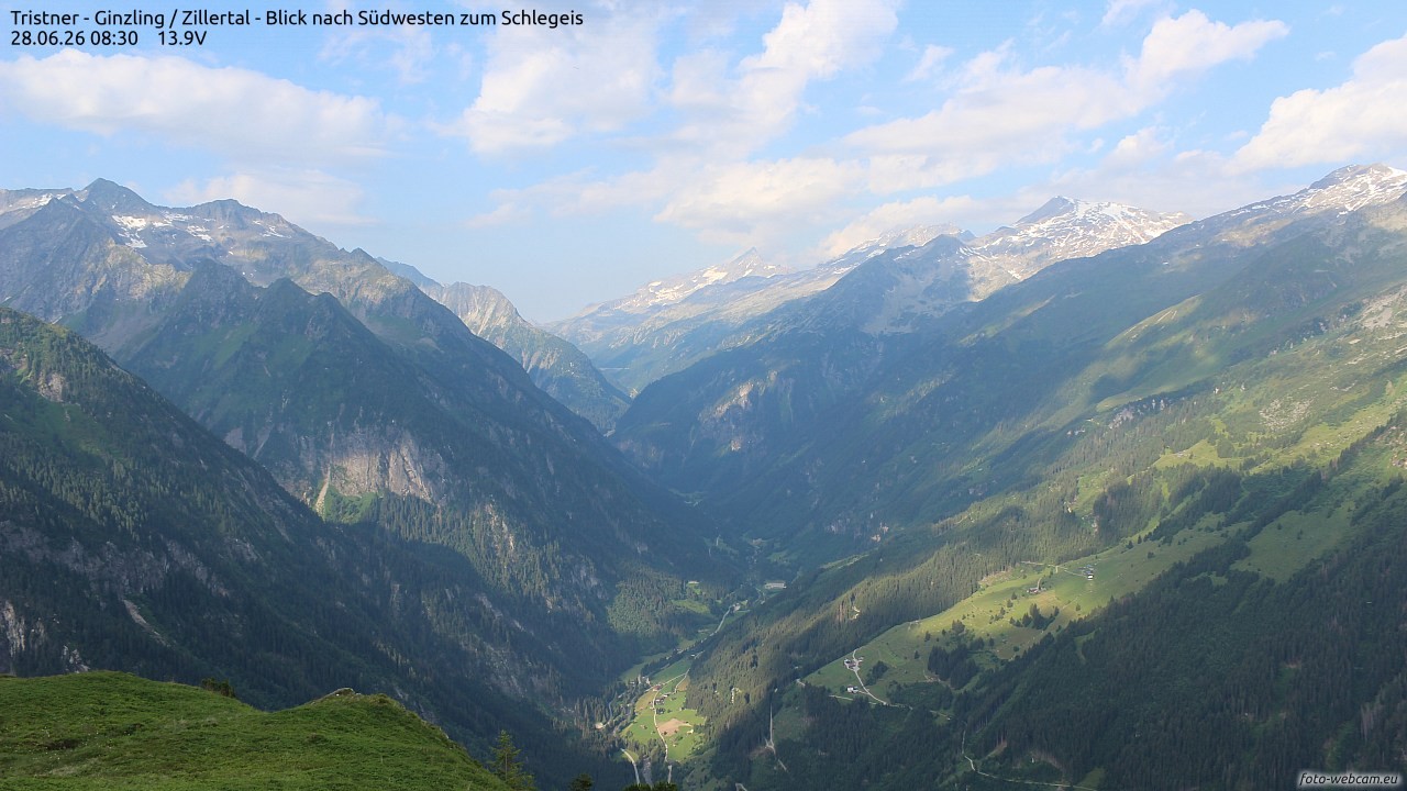 Archiv Foto Webcam Tristner/ Zillertal - Blick zum Grinberg