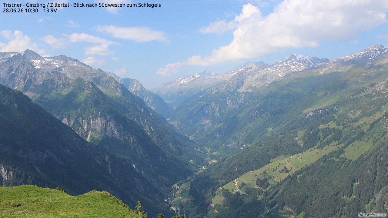 Archiv Foto Webcam Tristner/ Zillertal - Blick zum Grinberg