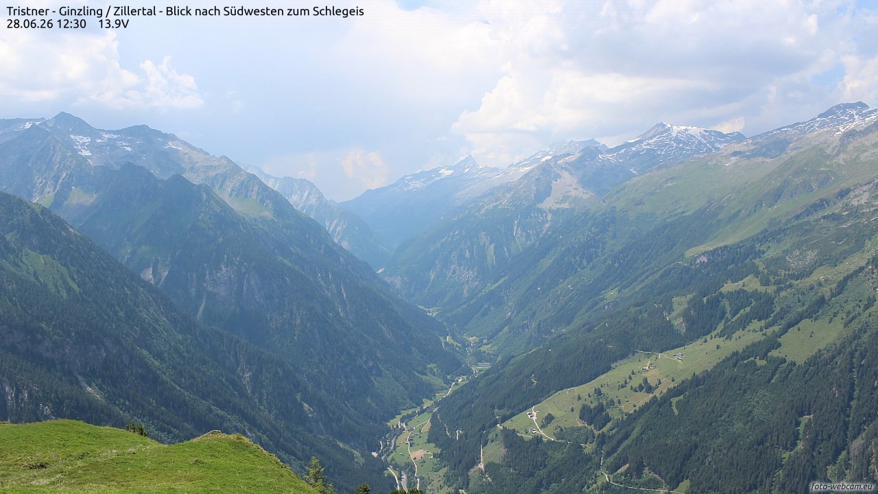 Archiv Foto Webcam Tristner/ Zillertal - Blick zum Grinberg