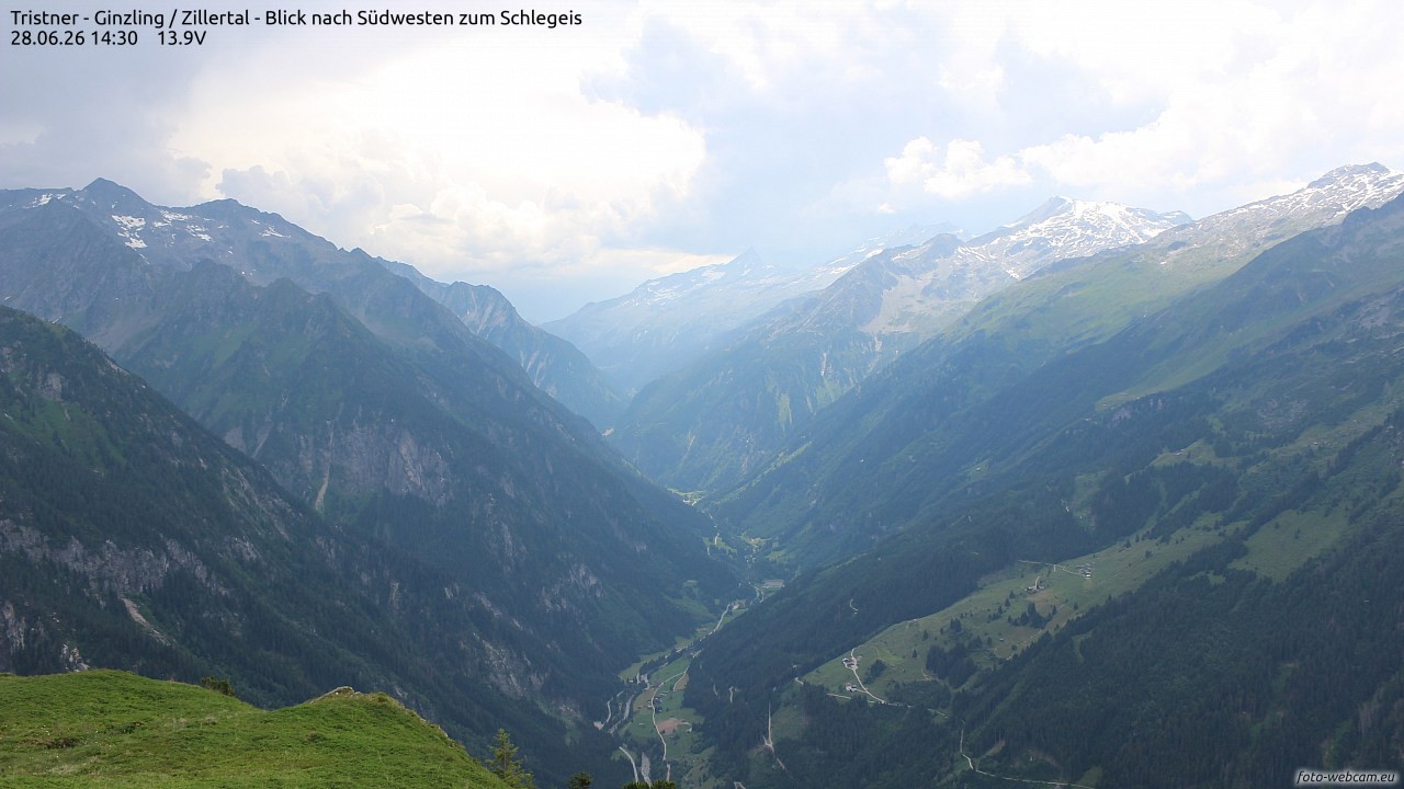 Archiv Foto Webcam Tristner/ Zillertal - Blick zum Grinberg