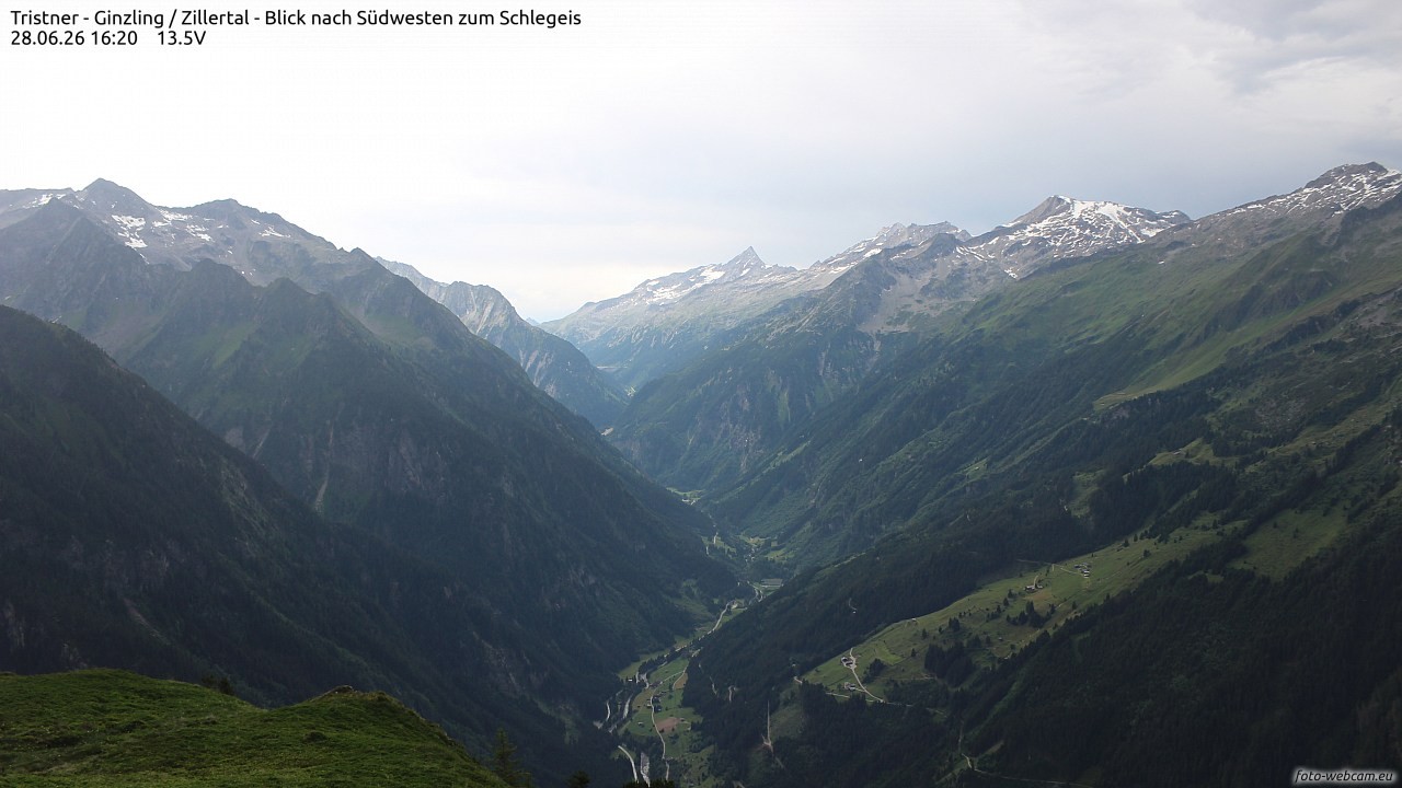 Archiv Foto Webcam Tristner/ Zillertal - Blick zum Grinberg