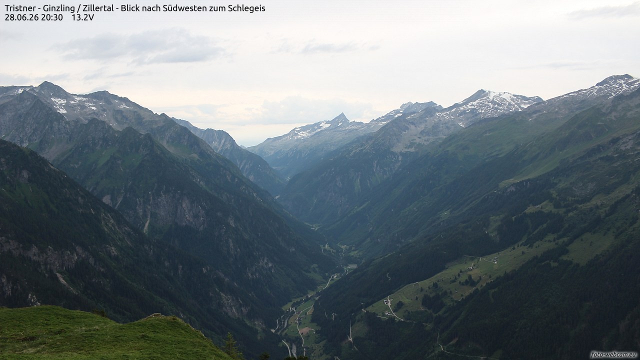 Archiv Foto Webcam Tristner/ Zillertal - Blick zum Grinberg