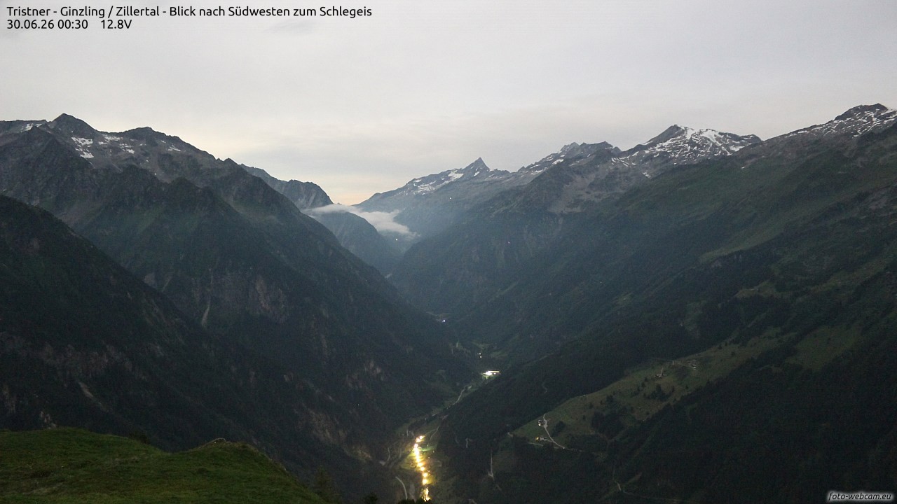 Archiv Foto Webcam Tristner/ Zillertal - Blick zum Grinberg