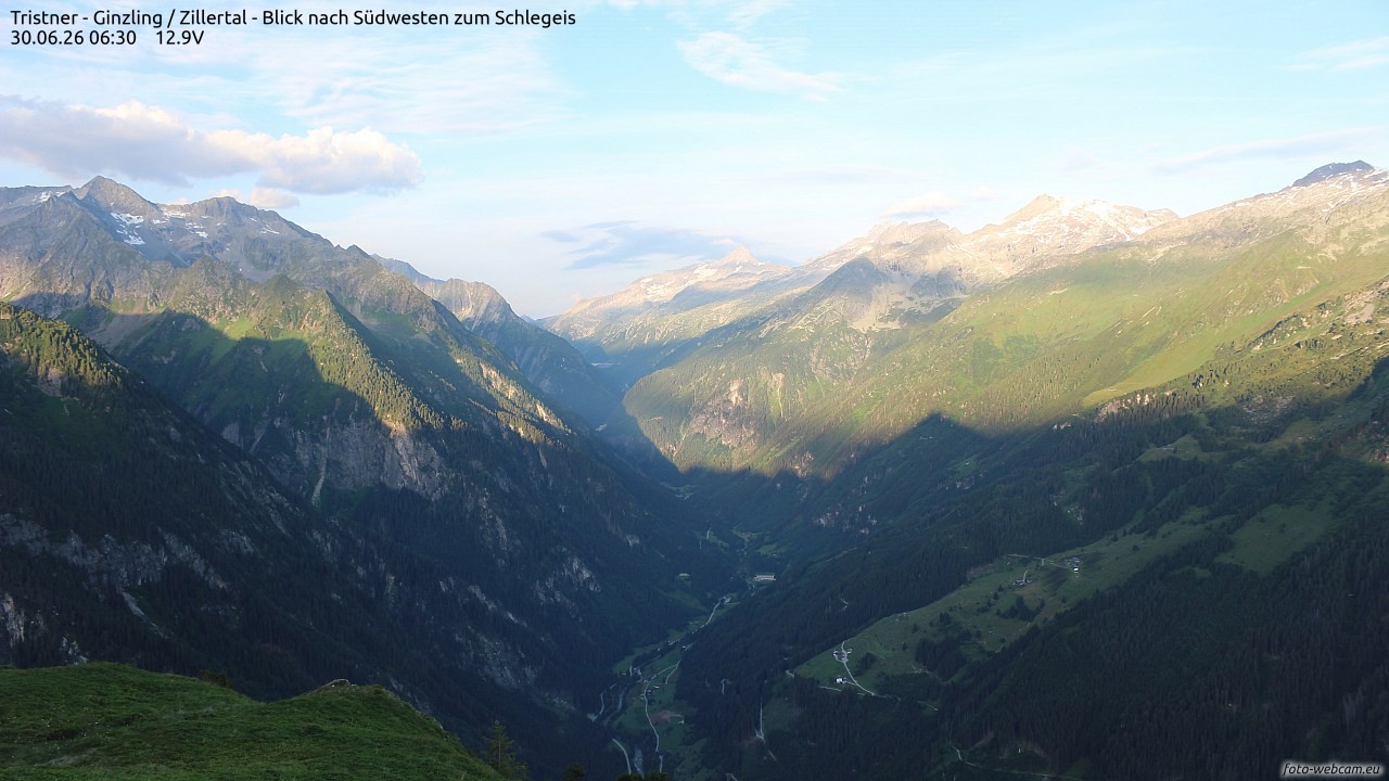 Archiv Foto Webcam Tristner/ Zillertal - Blick zum Grinberg