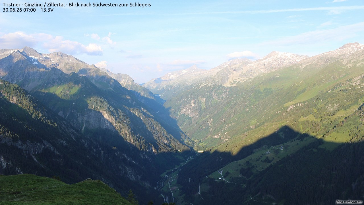 Archiv Foto Webcam Tristner/ Zillertal - Blick zum Grinberg