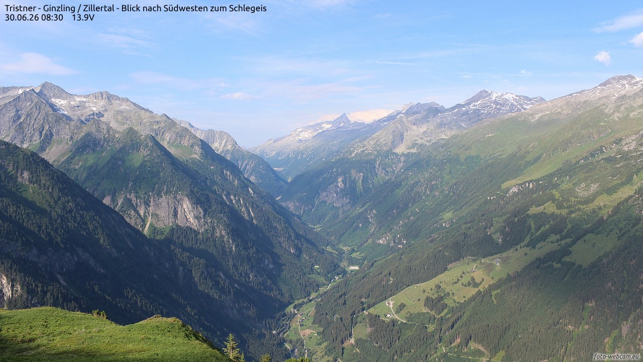 Archiv Foto Webcam Tristner/ Zillertal - Blick zum Grinberg