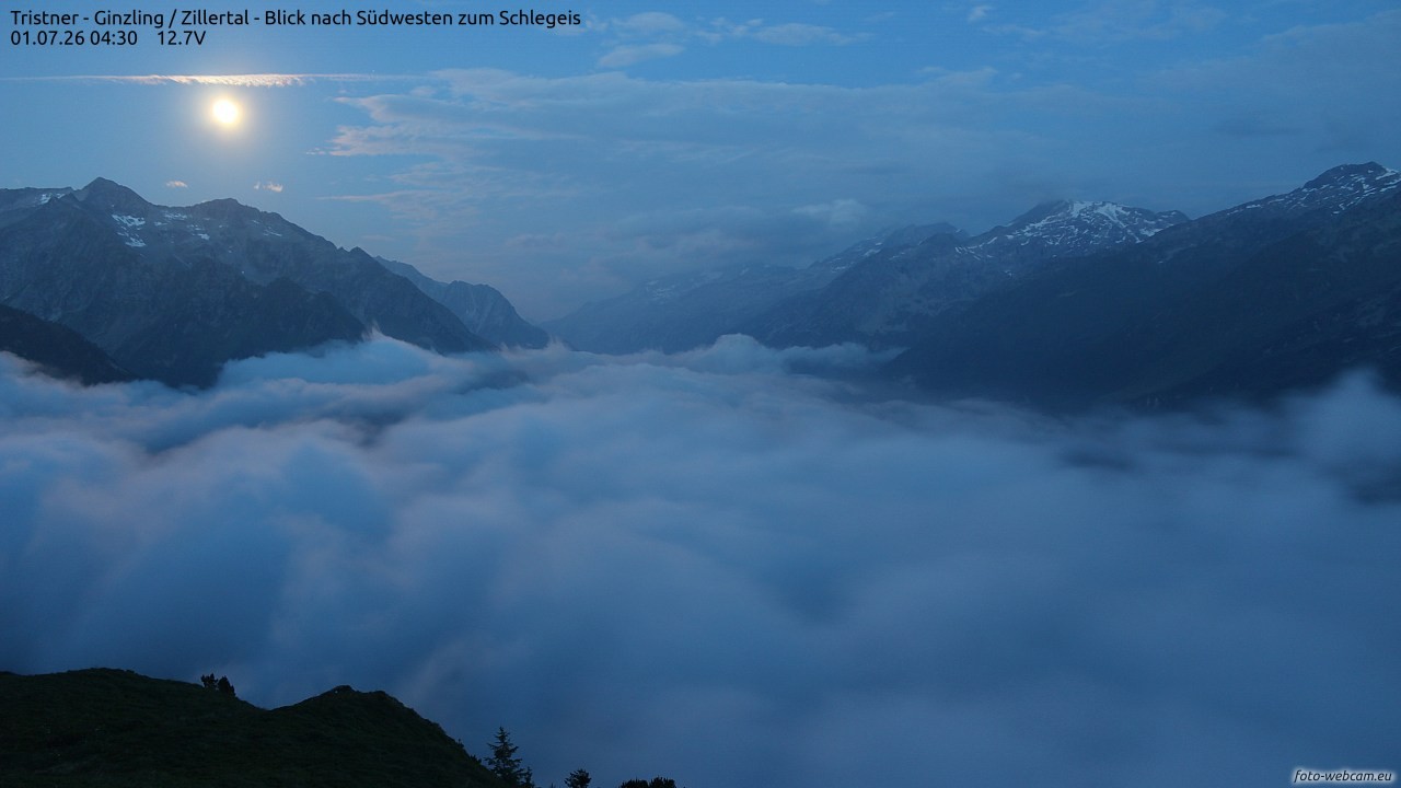 Archiv Foto Webcam Tristner/ Zillertal - Blick zum Grinberg
