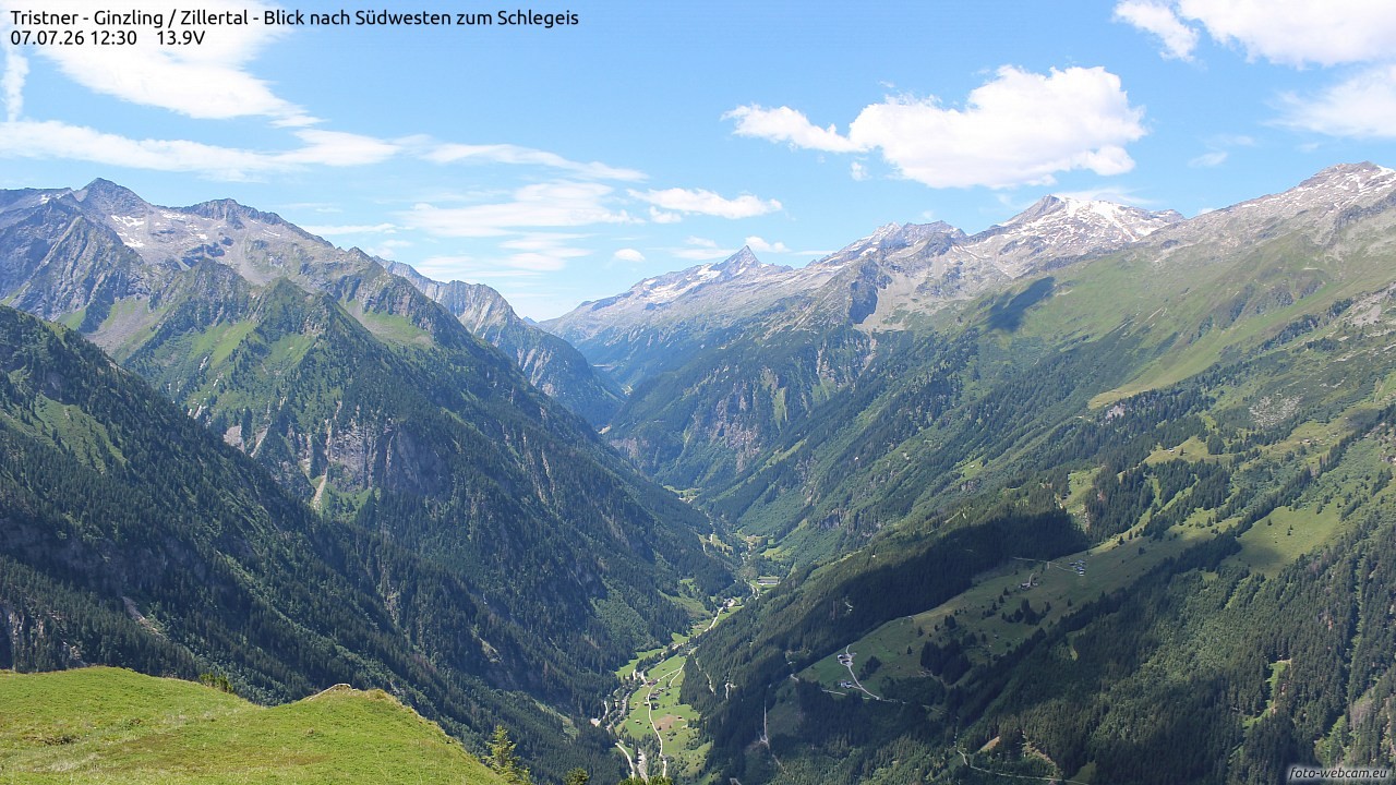 Archiv Foto Webcam Tristner/ Zillertal - Blick zum Grinberg