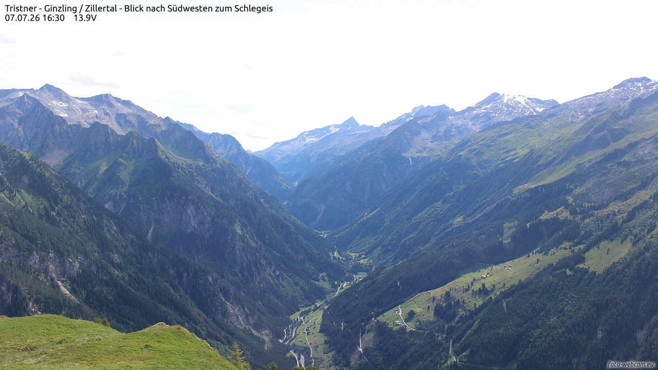 Archiv Foto Webcam Tristner/ Zillertal - Blick zum Grinberg