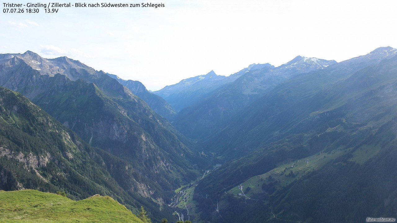 Archiv Foto Webcam Tristner/ Zillertal - Blick zum Grinberg