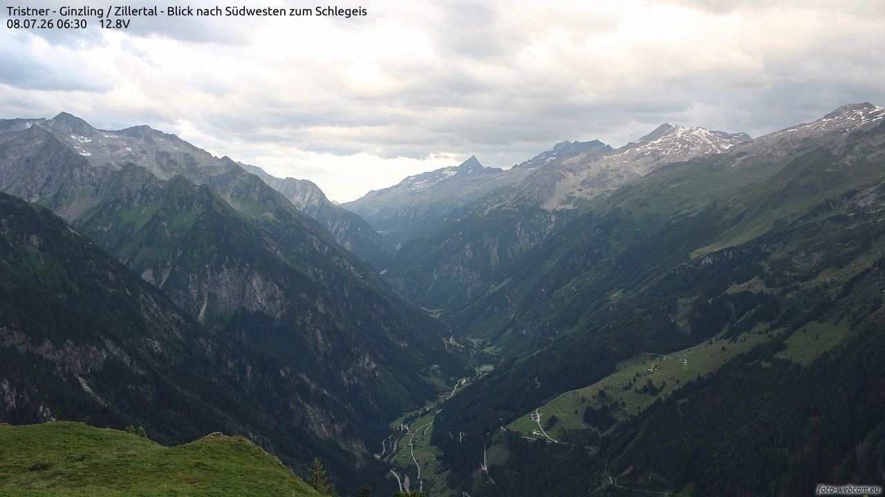 Archiv Foto Webcam Tristner/ Zillertal - Blick zum Grinberg