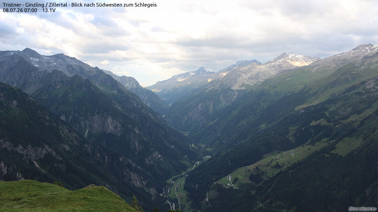Archiv Foto Webcam Tristner/ Zillertal - Blick zum Grinberg