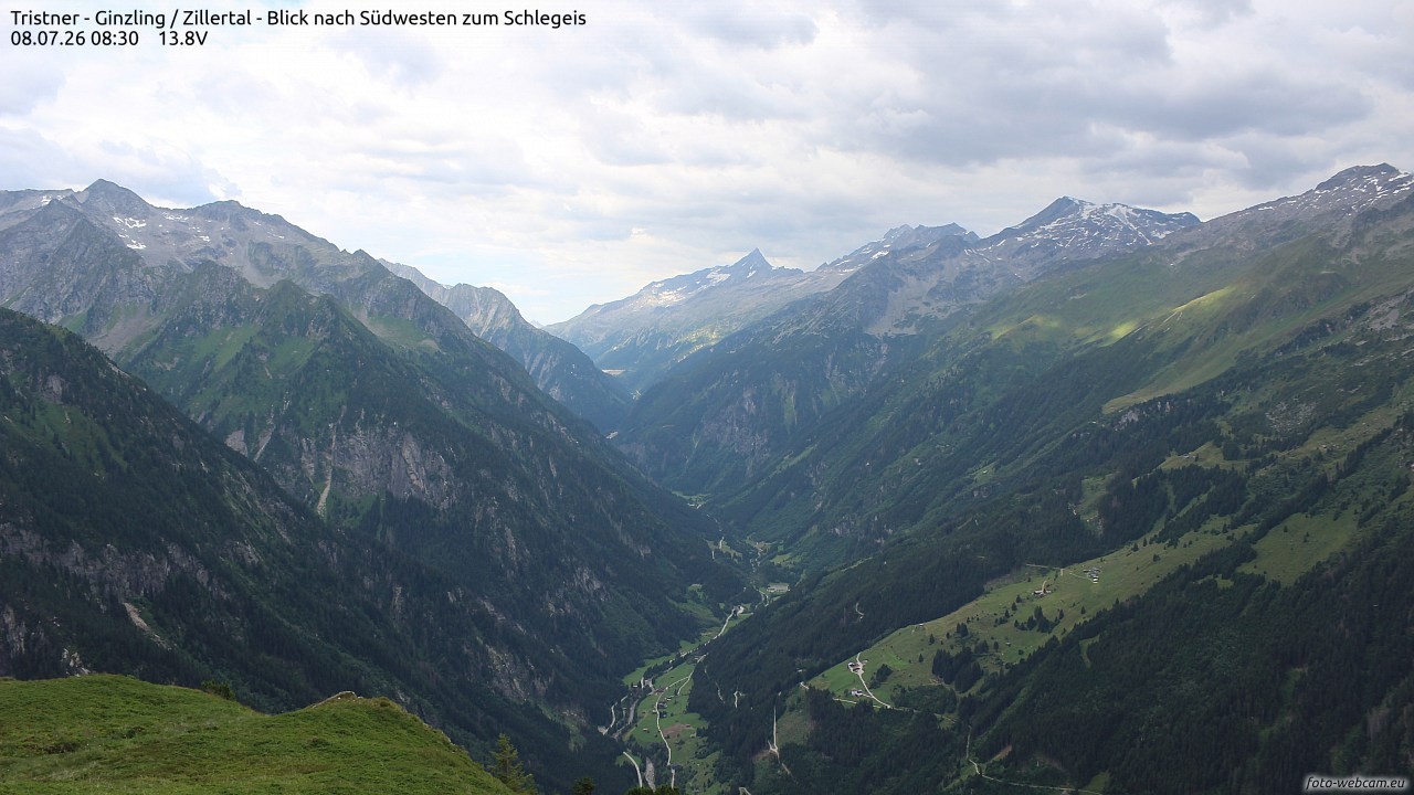Archiv Foto Webcam Tristner/ Zillertal - Blick zum Grinberg