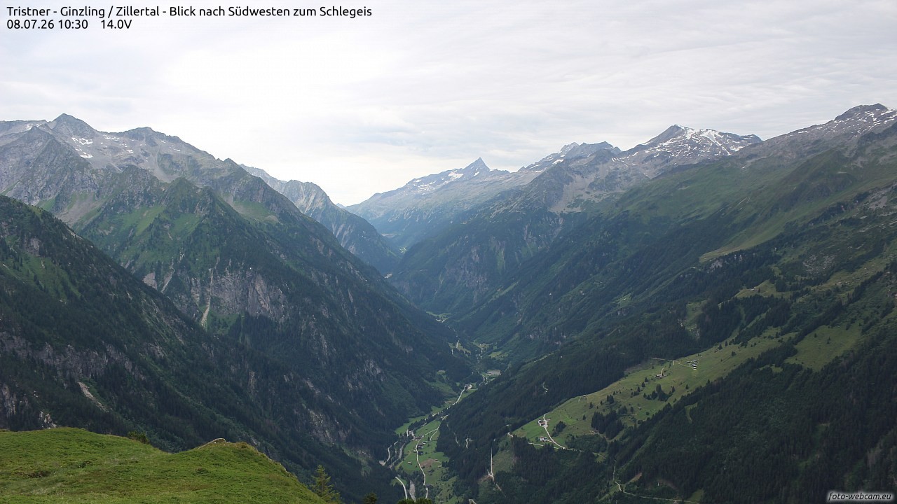 Archiv Foto Webcam Tristner/ Zillertal - Blick zum Grinberg