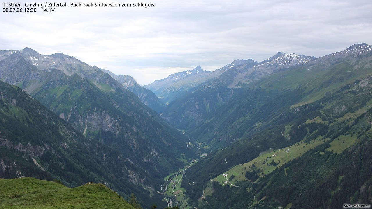 Archiv Foto Webcam Tristner/ Zillertal - Blick zum Grinberg