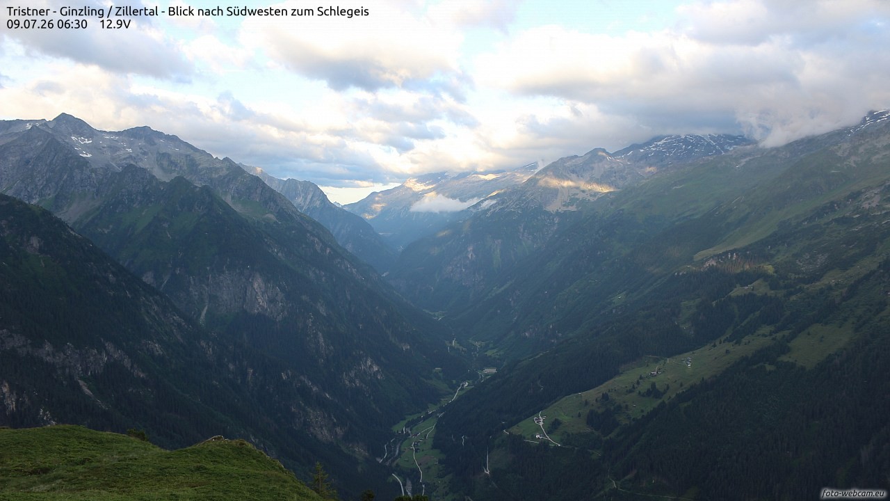 Archiv Foto Webcam Tristner/ Zillertal - Blick zum Grinberg