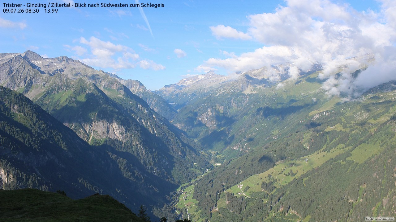 Archiv Foto Webcam Tristner/ Zillertal - Blick zum Grinberg