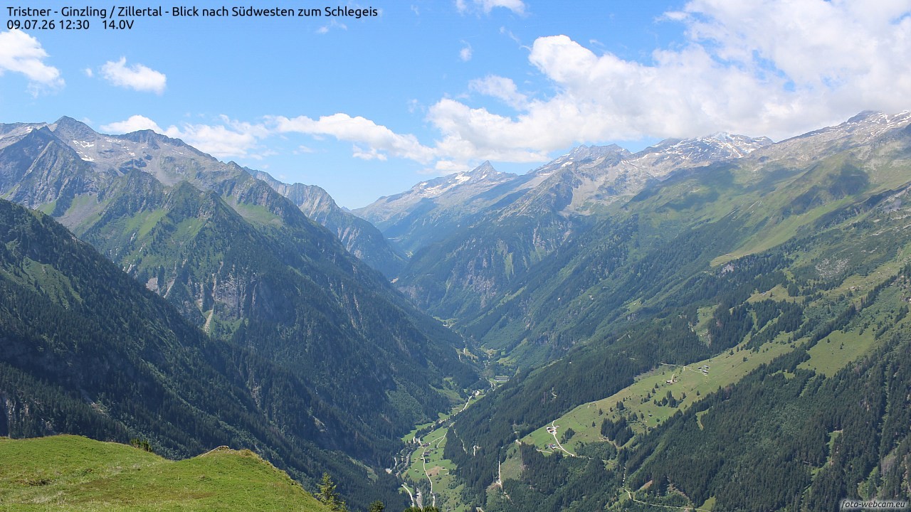 Archiv Foto Webcam Tristner/ Zillertal - Blick zum Grinberg