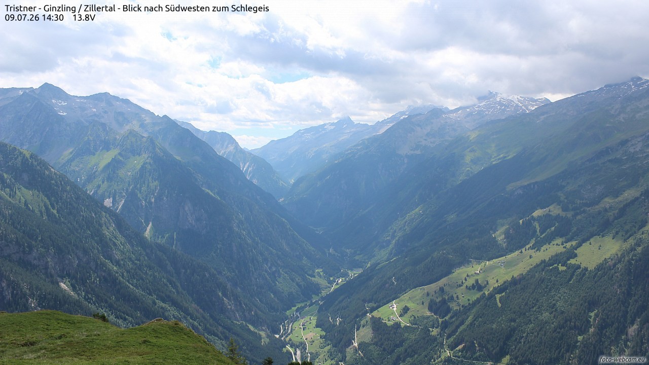 Archiv Foto Webcam Tristner/ Zillertal - Blick zum Grinberg