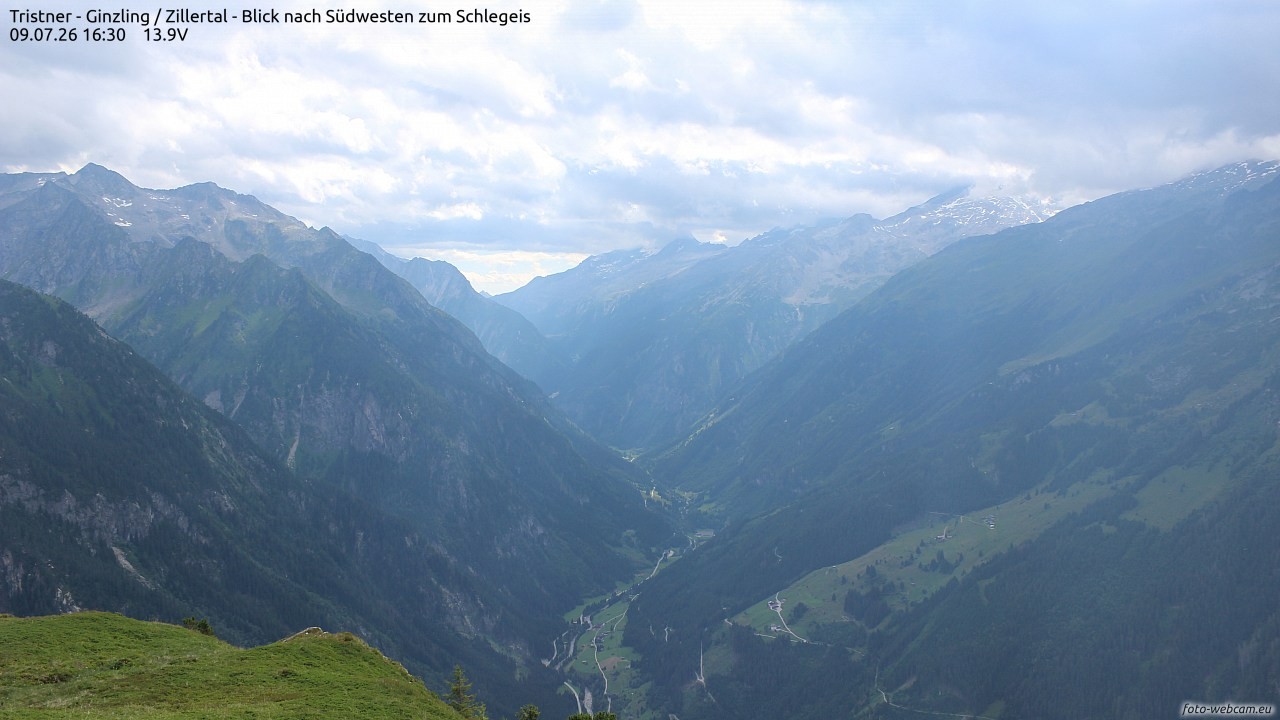 Archiv Foto Webcam Tristner/ Zillertal - Blick zum Grinberg