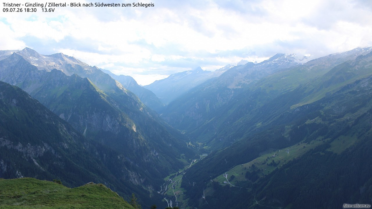 Archiv Foto Webcam Tristner/ Zillertal - Blick zum Grinberg