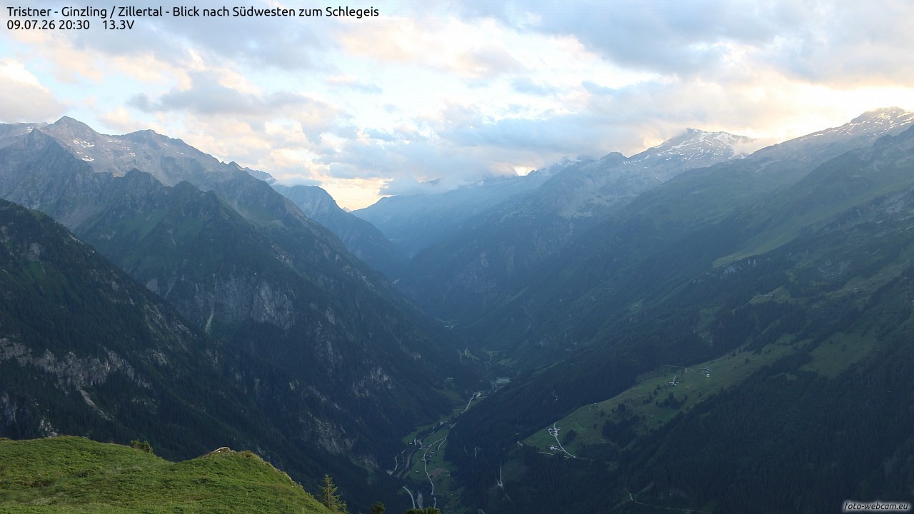 Archiv Foto Webcam Tristner/ Zillertal - Blick zum Grinberg