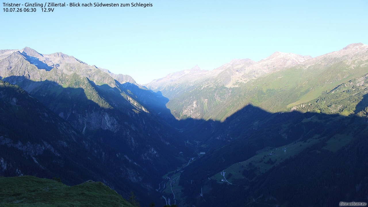 Archiv Foto Webcam Tristner/ Zillertal - Blick zum Grinberg