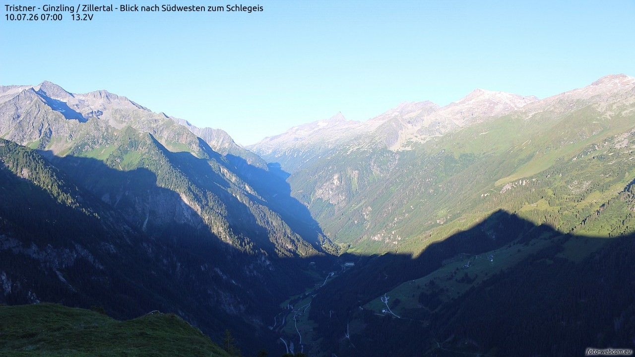 Archiv Foto Webcam Tristner/ Zillertal - Blick zum Grinberg