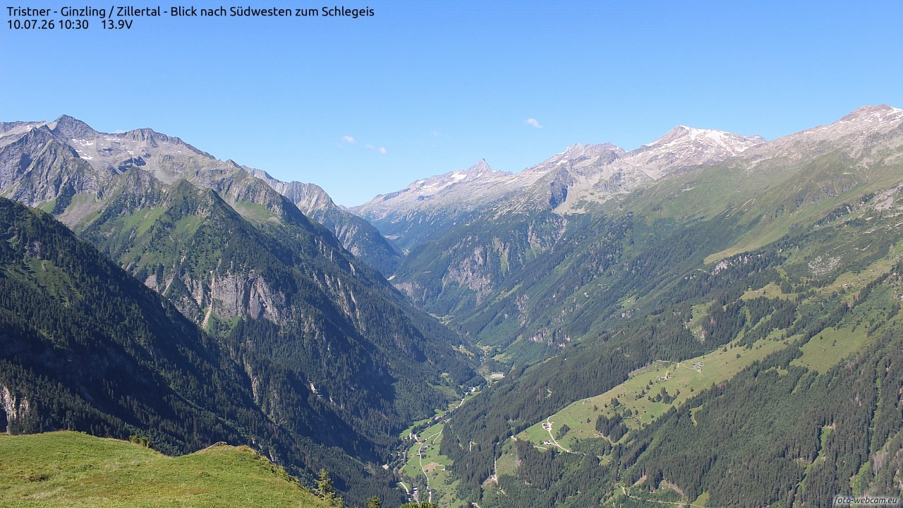 Archiv Foto Webcam Tristner/ Zillertal - Blick zum Grinberg