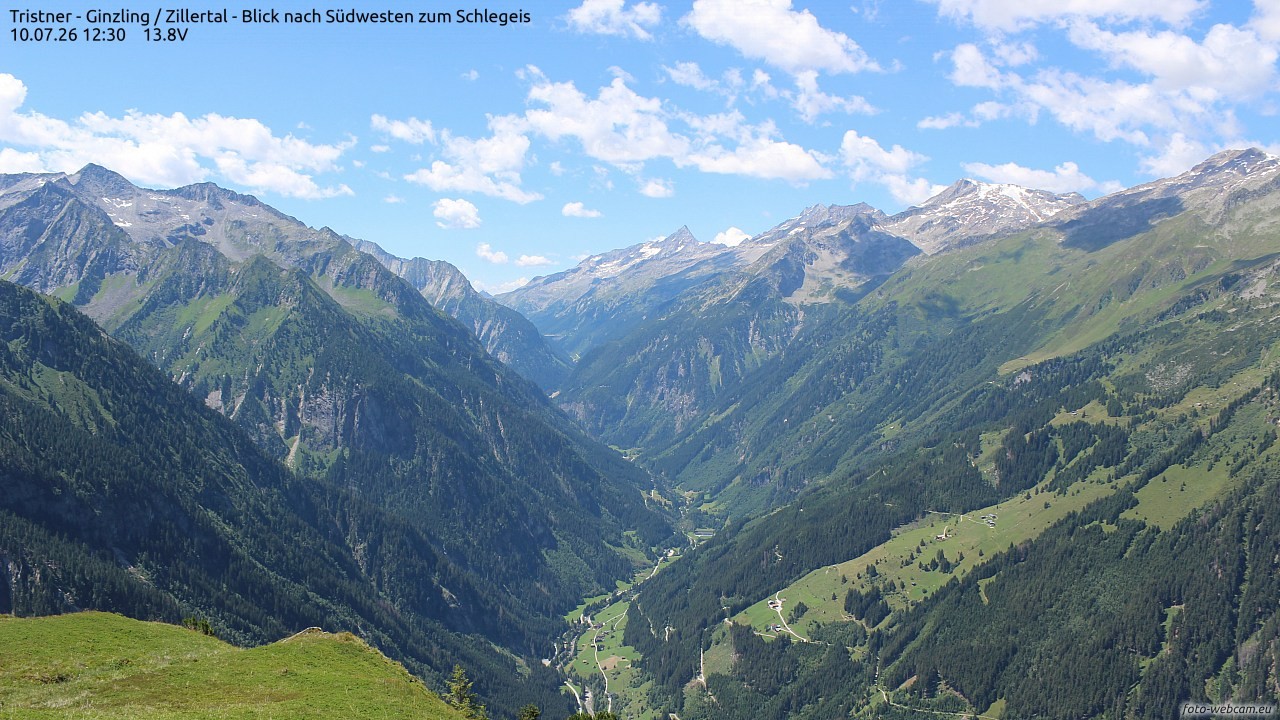 Archiv Foto Webcam Tristner/ Zillertal - Blick zum Grinberg