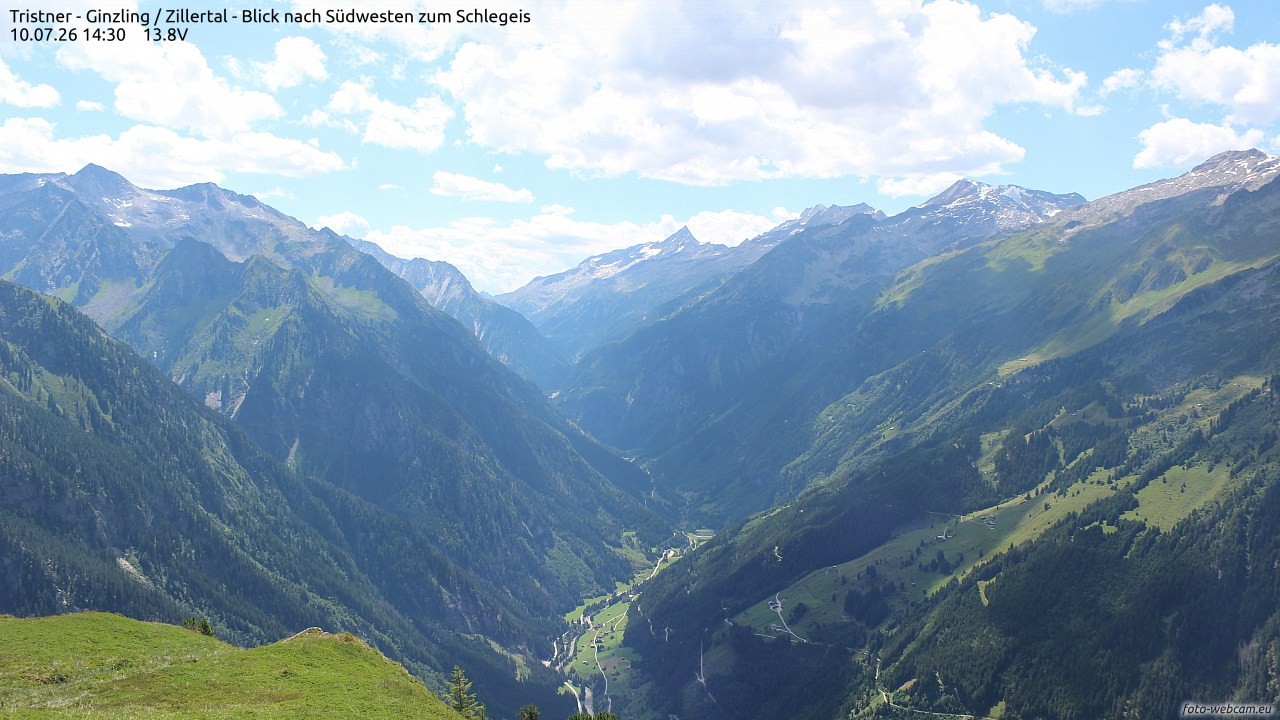 Archiv Foto Webcam Tristner/ Zillertal - Blick zum Grinberg