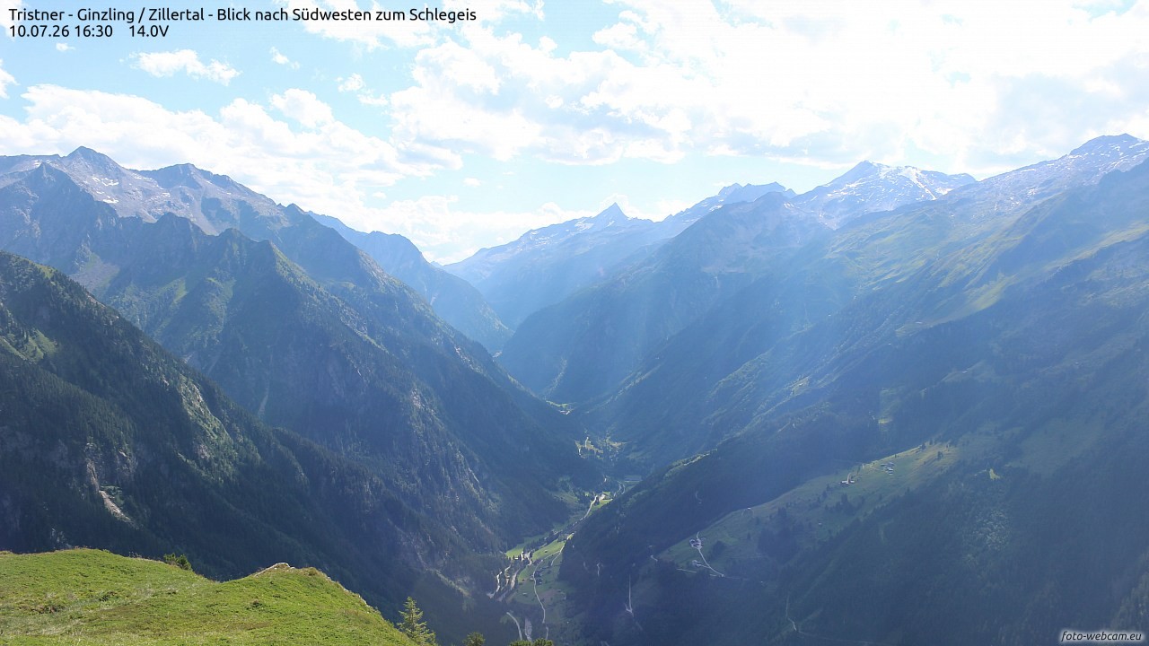 Archiv Foto Webcam Tristner/ Zillertal - Blick zum Grinberg