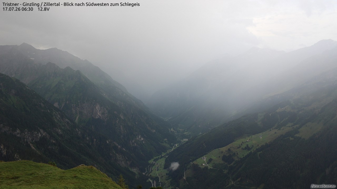 Archiv Foto Webcam Tristner/ Zillertal - Blick zum Grinberg