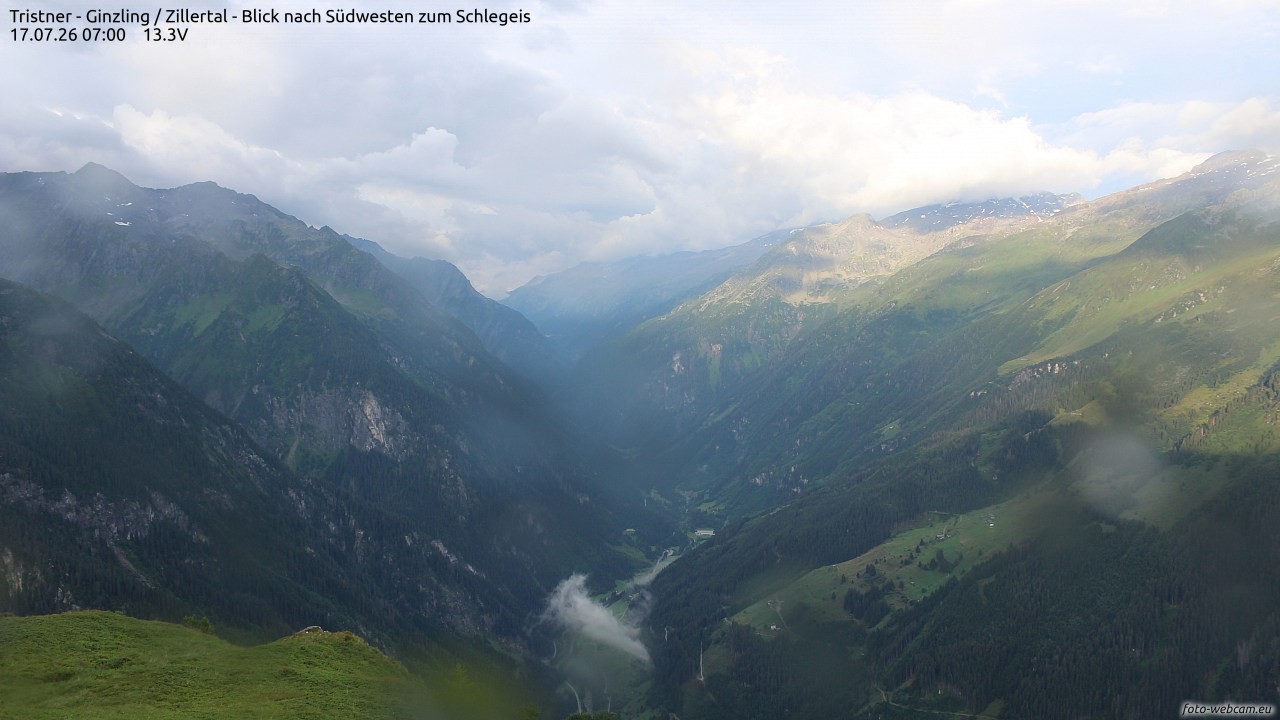 Archiv Foto Webcam Tristner/ Zillertal - Blick zum Grinberg