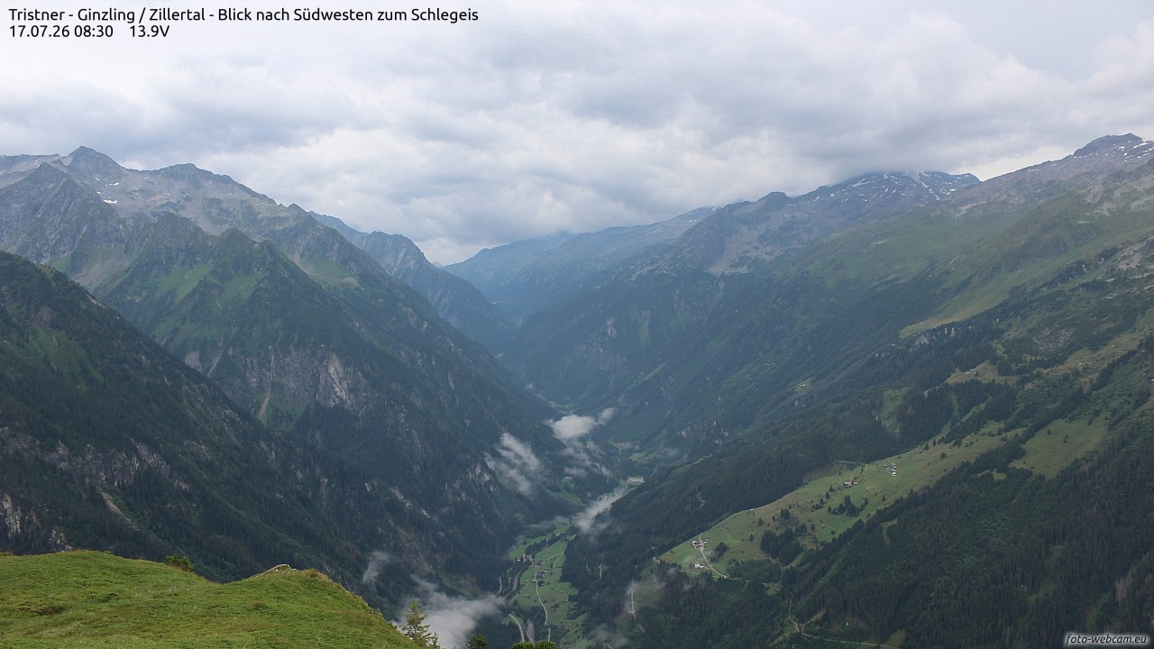 Archiv Foto Webcam Tristner/ Zillertal - Blick zum Grinberg