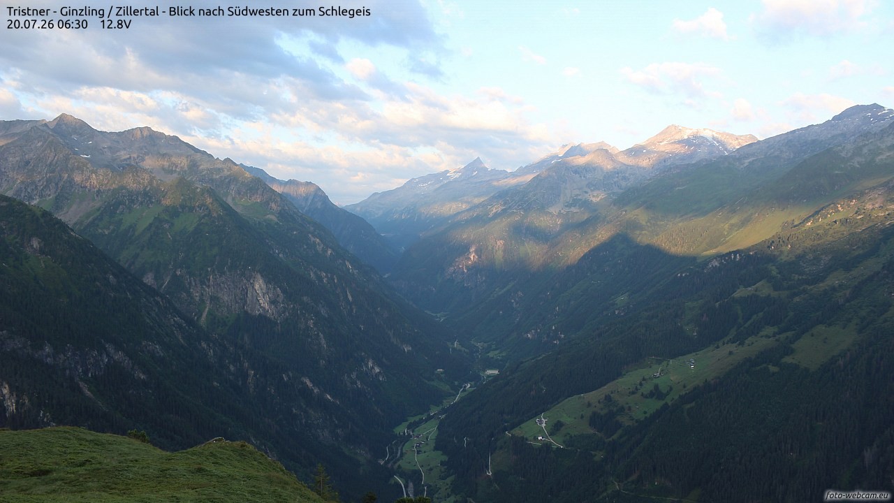 Archiv Foto Webcam Tristner/ Zillertal - Blick zum Grinberg