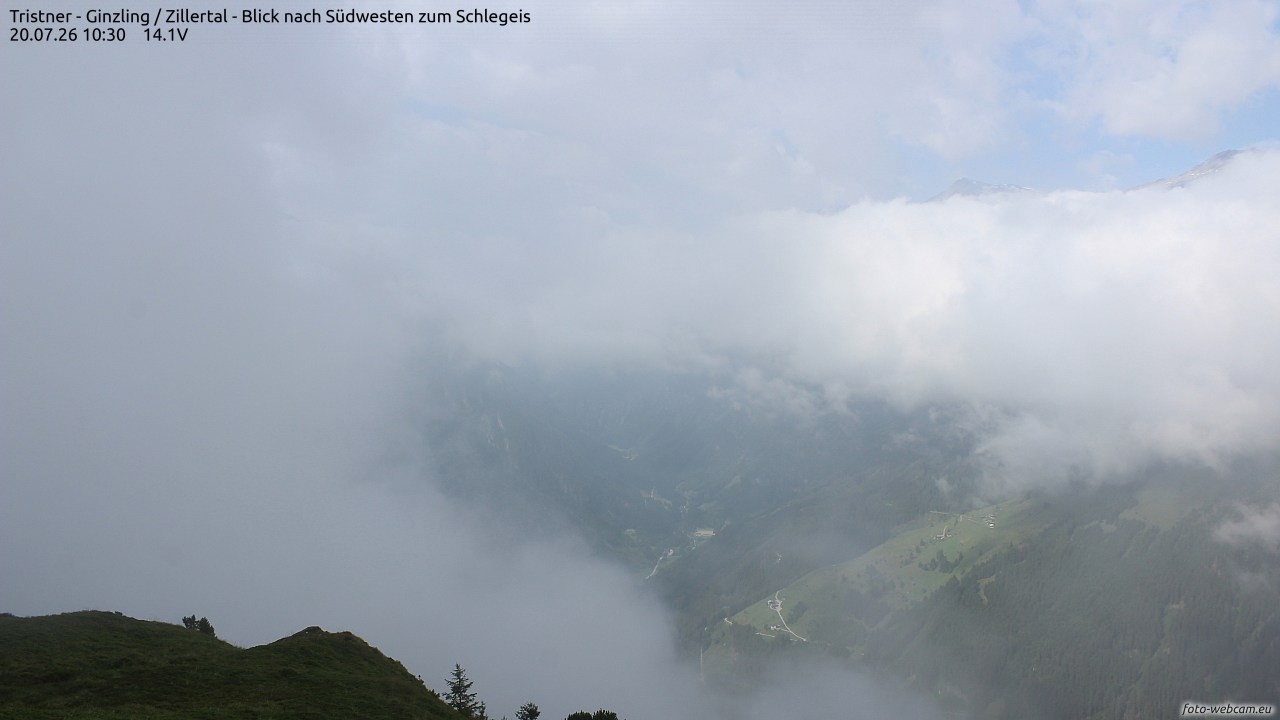 Archiv Foto Webcam Tristner/ Zillertal - Blick zum Grinberg