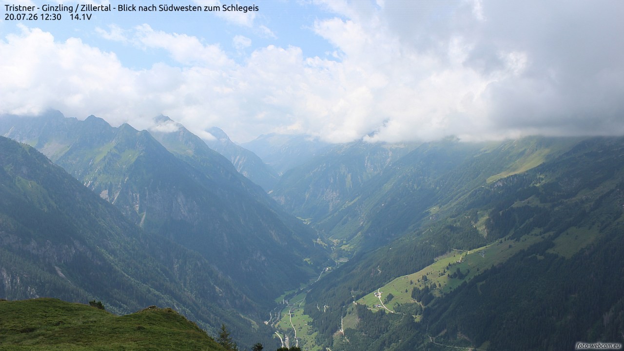 Archiv Foto Webcam Tristner/ Zillertal - Blick zum Grinberg