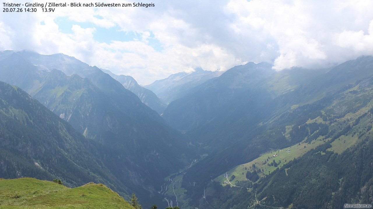Archiv Foto Webcam Tristner/ Zillertal - Blick zum Grinberg