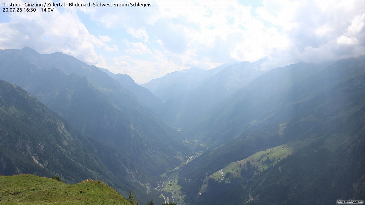 Archiv Foto Webcam Tristner/ Zillertal - Blick zum Grinberg