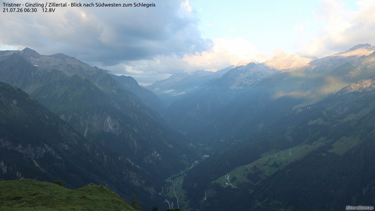 Archiv Foto Webcam Tristner/ Zillertal - Blick zum Grinberg