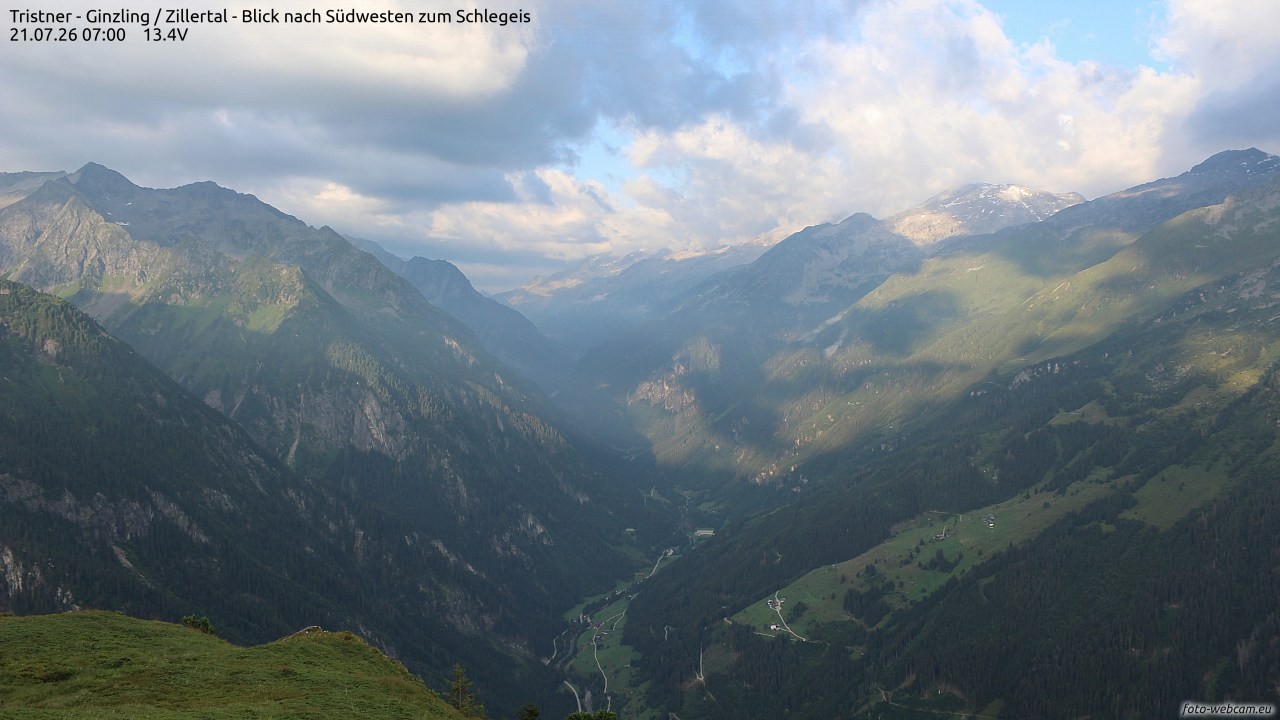 Archiv Foto Webcam Tristner/ Zillertal - Blick zum Grinberg